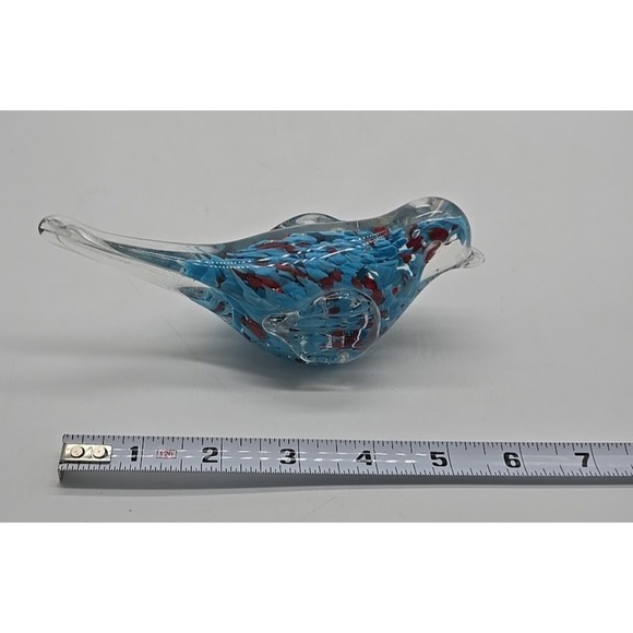 Hand Blown Art Glass Bird Paperweight Sommerso Blue & Red - Picture 2 of 8
